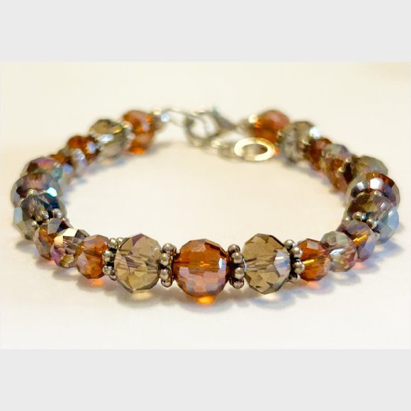 Dark Honey Amber & Grey Lustre Bead Bracelet - Picture 1 of 3